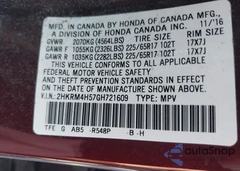 2016 Honda Cr-V Ex from USA, damaged, VIN 2HKRM4H57GH721609